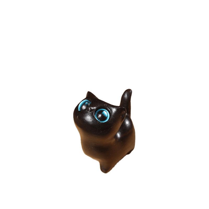 Ebony Wooden Kitten: Mini Curious Cat Figurine Ornament