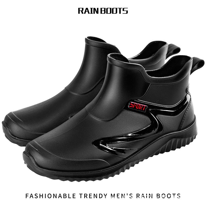 Short-tube Rain Boots for Men's Takeaway Rider Construction Site Rubber Shoes Kitchen Fishing Waterproof Men PVC Warm Rain Boots