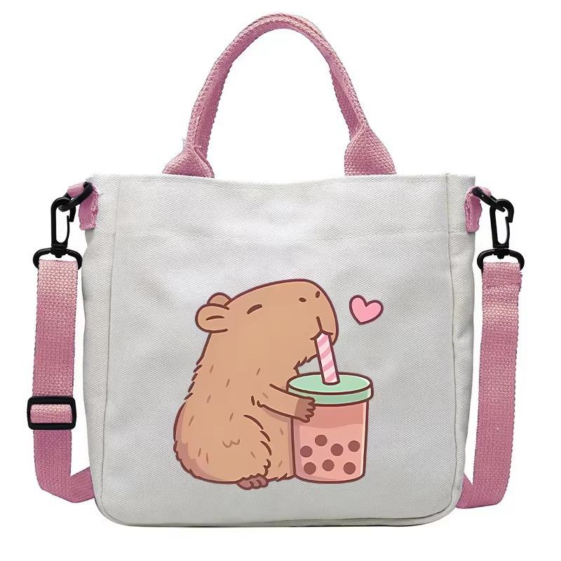 

Холщовая сумка капибара милая для поездок на работу большая вместимость портативная сумка через плечо модная сумка-мессенджер для студентки