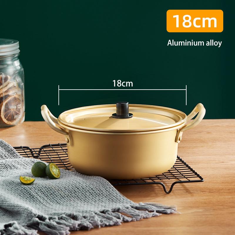 Korean Ramen Pot Aluminium Alloy/Stainless Steel Cooking Pots with Double Handle Gas Universal Soup Stew Pan Cookware