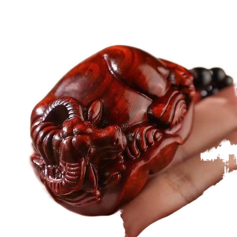 Rosewood Carved Pixiu Ornament: Gourd & Dragon Turtle Handicraft
