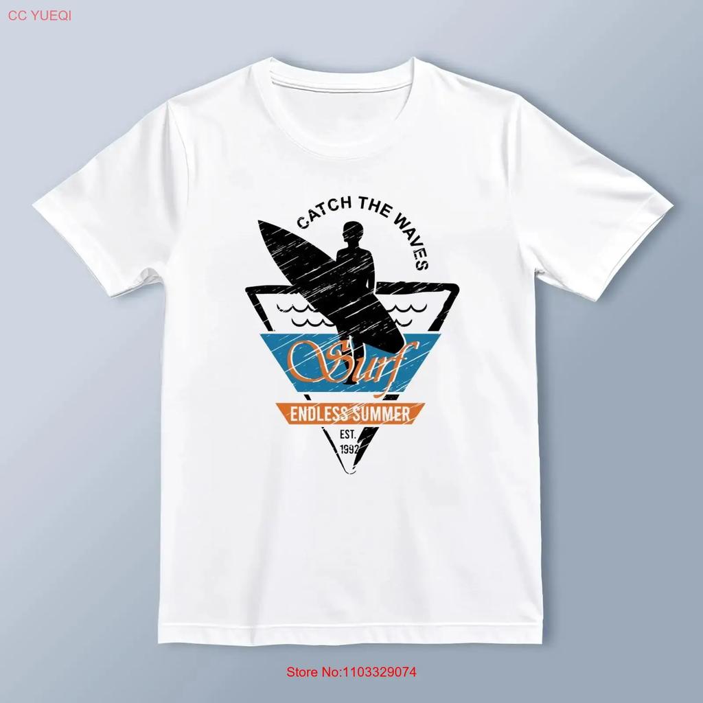 Catch The Waves Surfing T Shirt Vintage Beach Style Casual Vintage Washed Soft Breathable Versatile Unisex Stylish Fashion