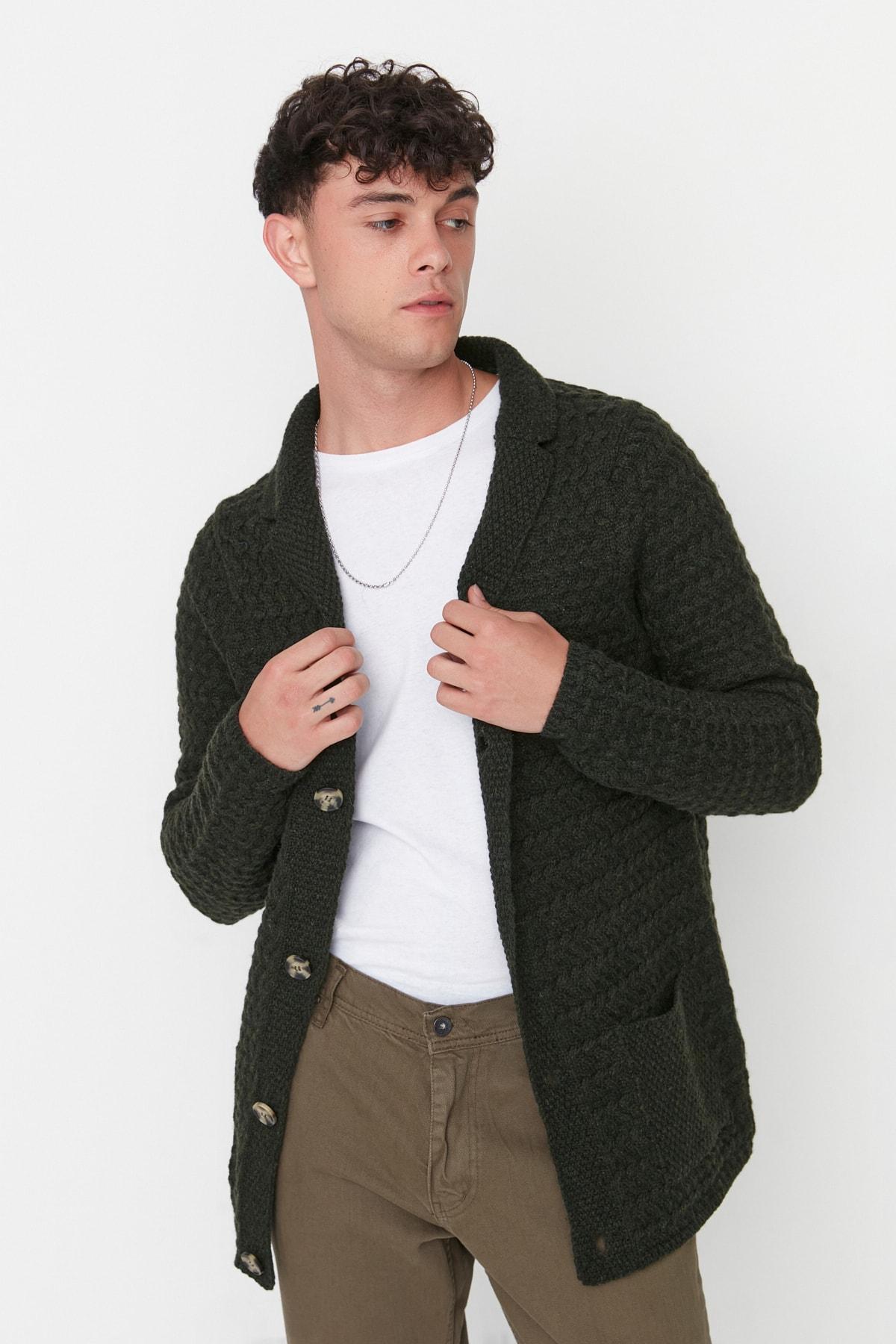 

Khaki Men s Buttoned Buttoned Sweater Cardigan TMNAW20HI0021