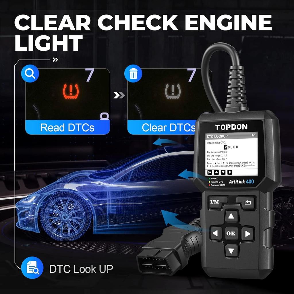 AL400 OBD2 Scanner, Full OBDII Code Reader with DTC Lookup, Clear Codes, Freeze Frame, One-Click I/M, Lifetime Updates