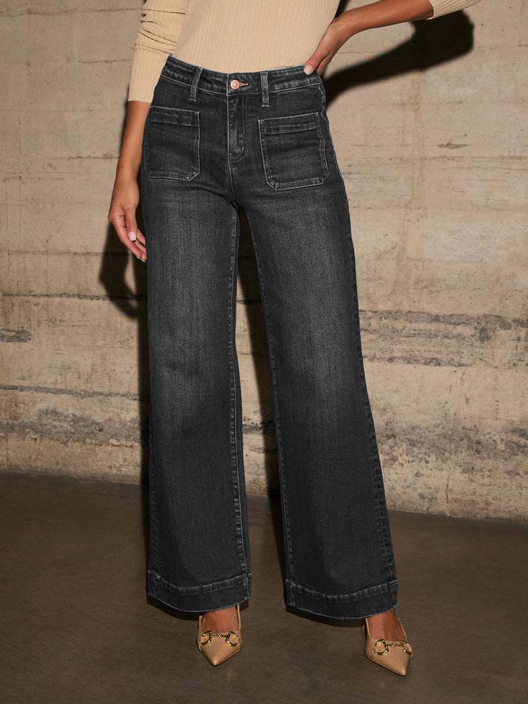 Dámské džíny s vysokým pasem Jaro Nový styl Slim Fit Široké nohavice Retro styl Rovné kalhoty