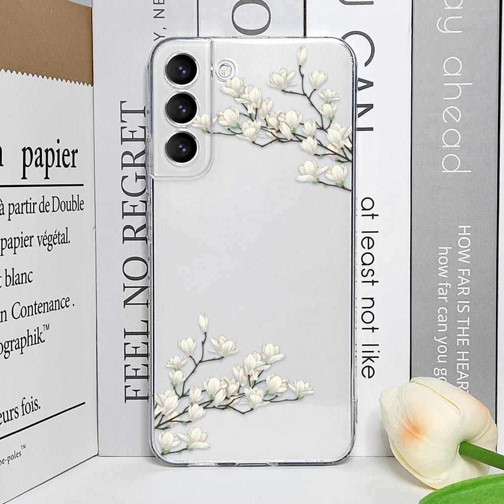 

Floral Palm Leaf Flower Painted Phone Case for Samsung Galaxy S25 24 S23 S22 S21 Ultra Plus FE 5G Transparent Soft Cover Fundas For Samsung S23