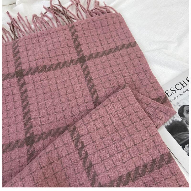 Scarf Women's Autumn and Winter New Thickened Imitation Cashmere Fringed Shawl Student  Warm Shawl
