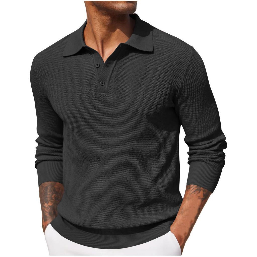 Men's Pullover Collar Knitted Jumper Classic Button Jumper Casual  Long Sleeve Shirt