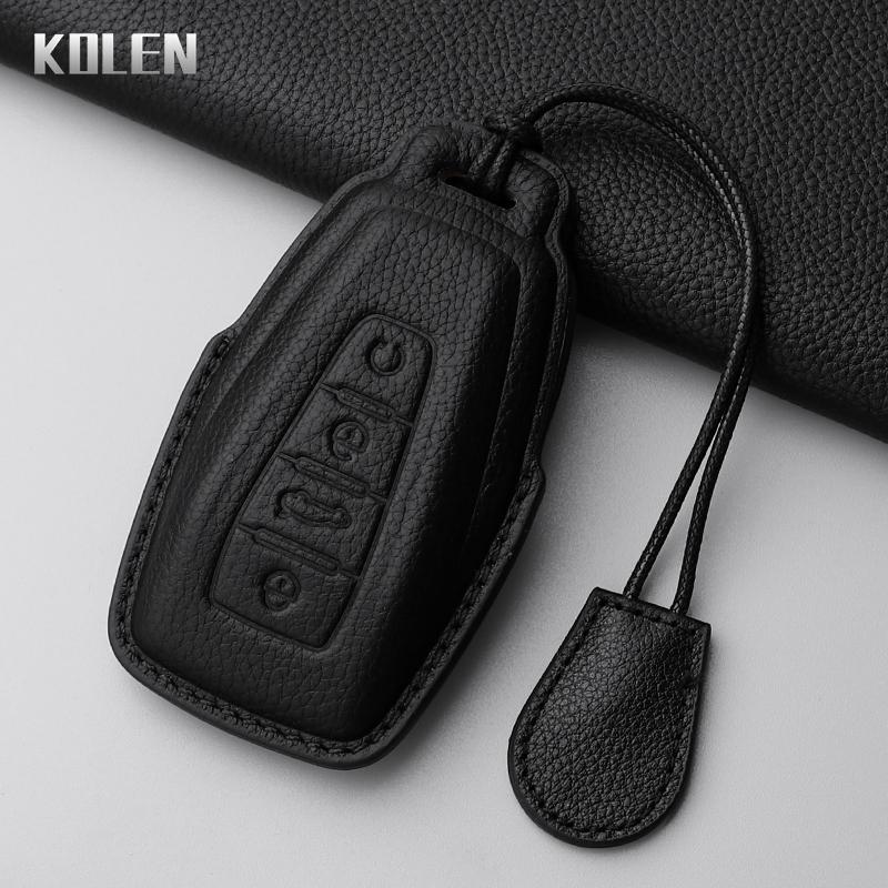 Genuine Leather Auto Smart Key Fob Cover Case Housing Fit For Geely Atlas Boyue Nl3 Coolray X6 X7 Ex7 Emgrand Kulrey Gt Gc9 Protector Key Ring