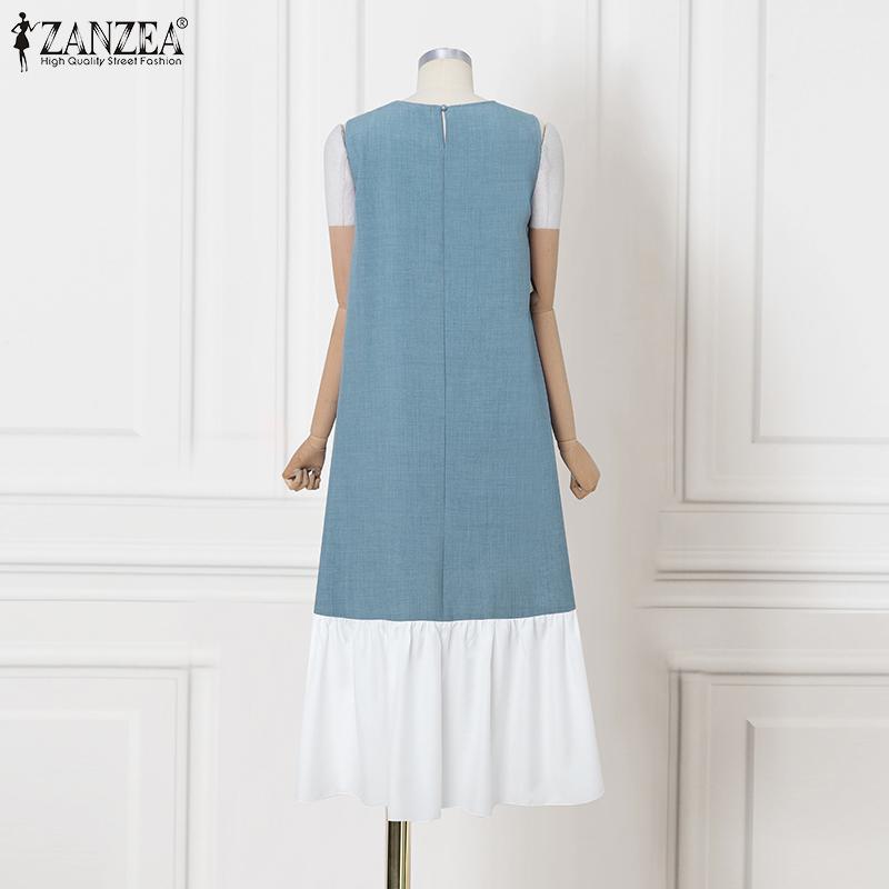 ZANZEA Damska swobodna, letnia sukienka bez rękawów z okrągłym dekoltem