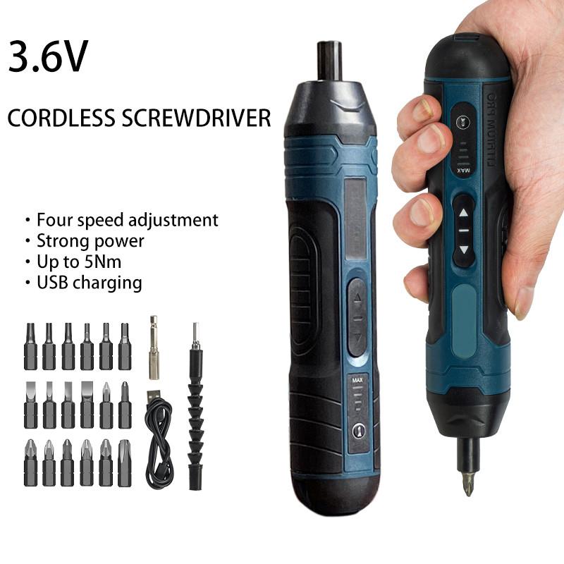 3.6V Cordless Portable Electric Screwdriver Torque Adjustable Straight Handle Drill Home Appliance Maintenance Power Tool