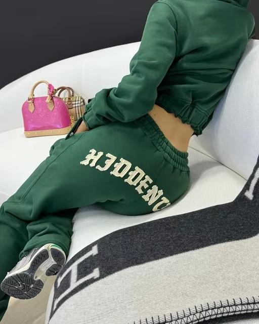 Y2K Hooded Sweatshirt and Slim Fit Pants Set - Streetwear Cropped Hoodie Tracksuit for Women, Trendy 2 Piece Outfit