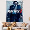 A suited man with a gun stands against a bullet-holed wall. Patterned tapestry for bedroom and living room home decor