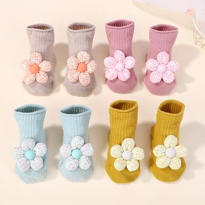 6pairs Random Color Pretty Newborn Baby Girls Socks Cute Flowers Toddler Princess Leather Soles Infant Soft Elastic Floral Sock