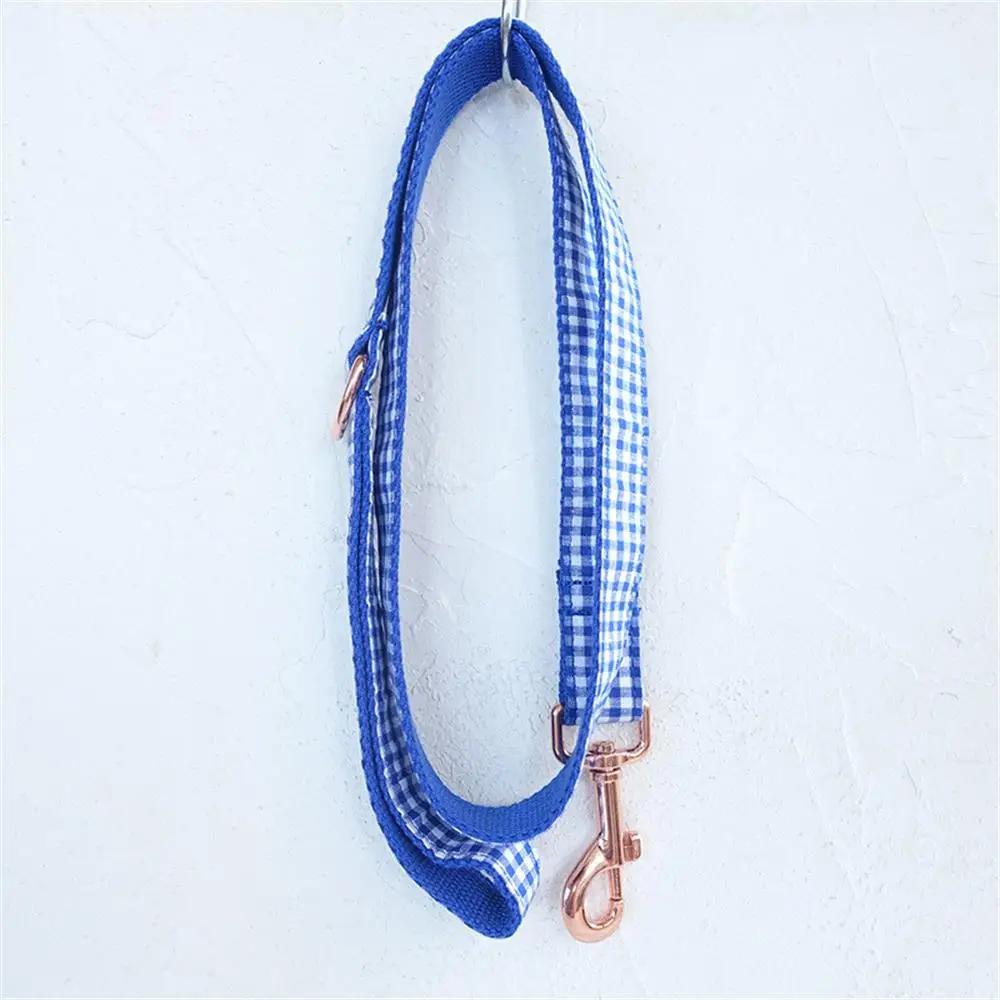 Personalized Dog Collar Customized Engraving Pet Collars ID Nameplate Tag Pet Accessory Blue White Plaid Puppy Collars Leash