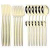 24Pcs Gold Tableware Set Stainless Steel Flatware Dinnerware Spoon Knife Fork Dinner Cutlery Set Western Kitchen Silverware