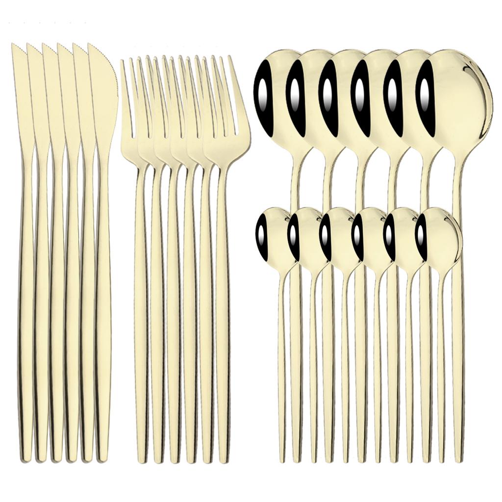24Pcs Gold Tableware Set Stainless Steel Flatware Dinnerware Spoon Knife Fork Dinner Cutlery Set Western Kitchen Silverware