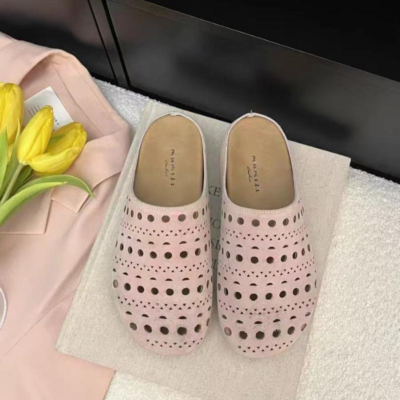 Thick-soled Bag Head Slippers for Women To Wear New Fashionable Hollowed-out Beef Suede Lazy One-pedal Sandals
