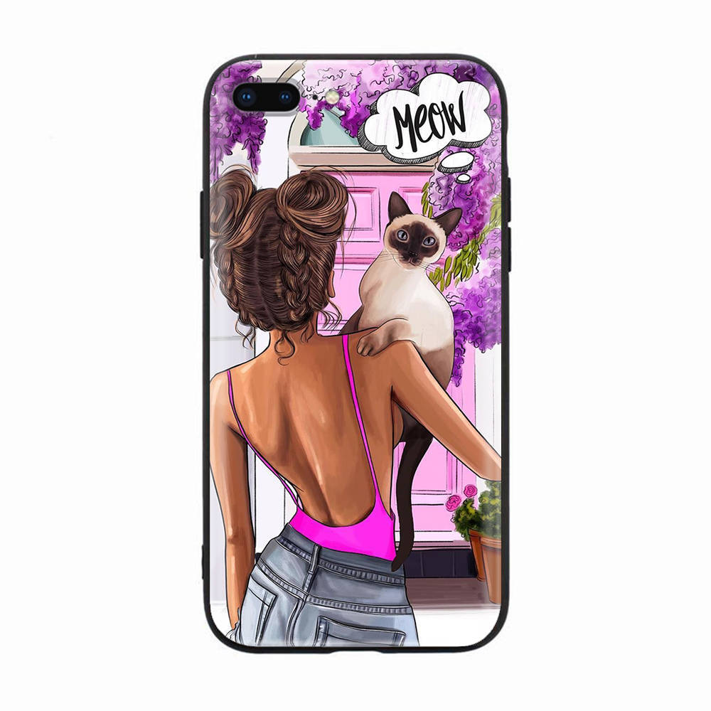 Černé pouzdro pro Xiaomi Redmi 13C Note 9 iPhone XR 7 8 14 15 11 12 13 X XS Pro Max Samsung A25 S23 S24 FE Ultra Plus Dívky a mazlíčci