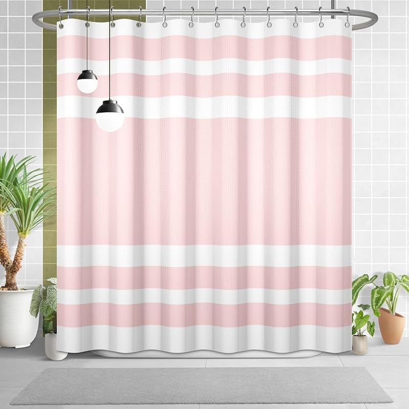 White Navy Blue Shower Curtain for Bathroom 72x72inches Boho Navy Blue and White Striped Waffle Shower Curtain Set with Hooks Bohemia Geometric