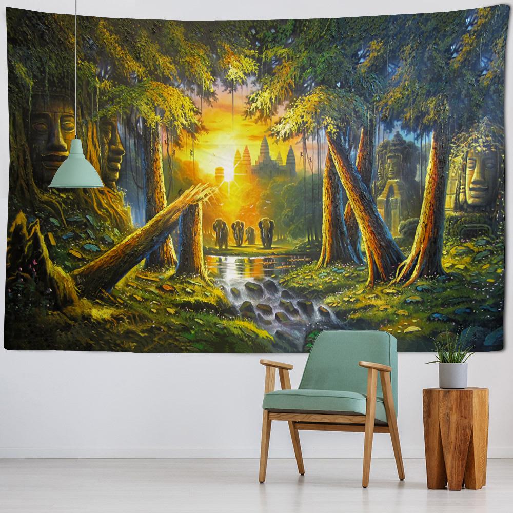 Retro Krajina Olejomalba Tapiserie Nástěnná Fantasy Domácí Umělecká Dekorace Fantasy Kawaii Pokoj Pozadí Látková deka