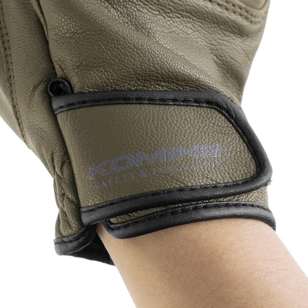 Komine Motorcycle Gloves Protective Goat Leather Large GK-252 Gloves, Olive,