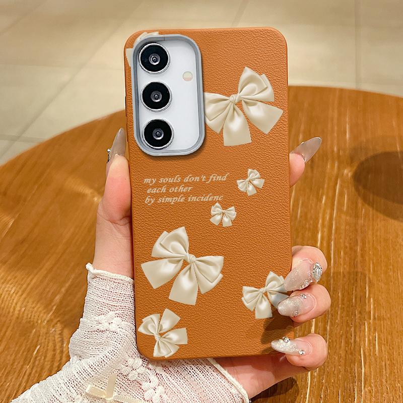 Bowknot Print TPU Soft Leather Texture Magnetic Case For Samsung S25 S24 FE S23 Ultra S22 S21 Wireless Charge Matte Shockproof Slim Phone Cover