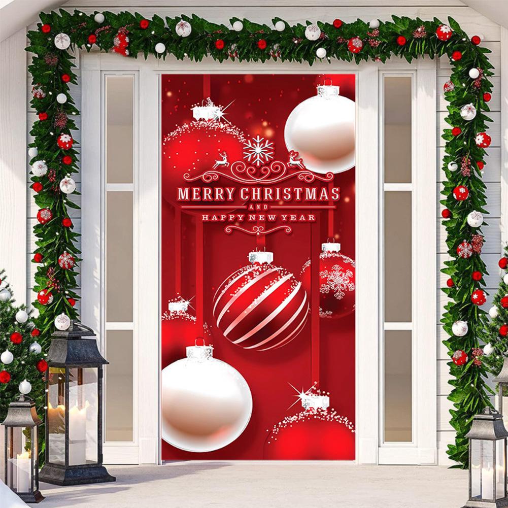 Colorful Christmas Door Casing Stretchy Fabric Curtain 200x90cm Festive Hanging Cloth Sticker For Holiday Season Home Decoration