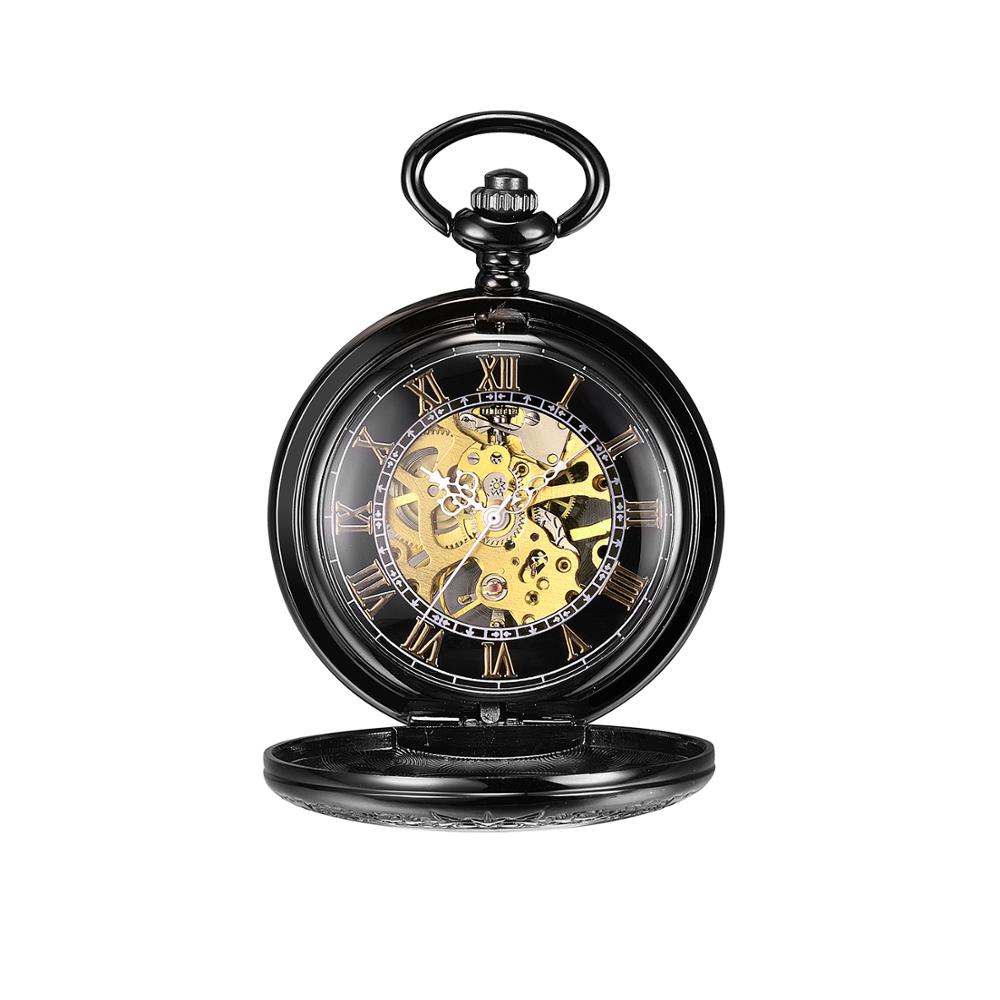 Customized My logo Mechanical Pocket Watch Chain Custom Black Steampunk Fob Pocket Watch Bulk Pendant Mechanical Watch Men FASHION