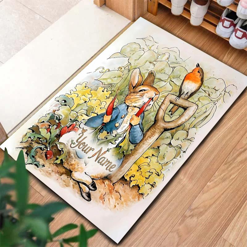 Easter Bunny Picnic Custom Name Carpet Rug For Living Room Bedroom Home Sofa Decoration Kids Play Nonslip Floor Mat