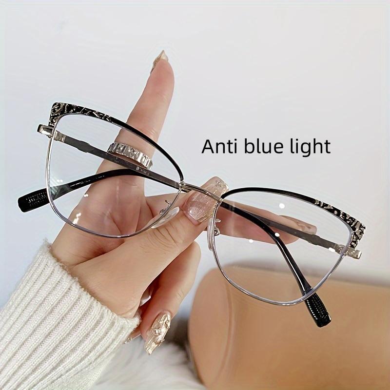 1Pcs Fashionable New Cat Eye Frame Women'S Trendy Metal European And American Flat Mirror Color Changing Anti Blue Light Glasses