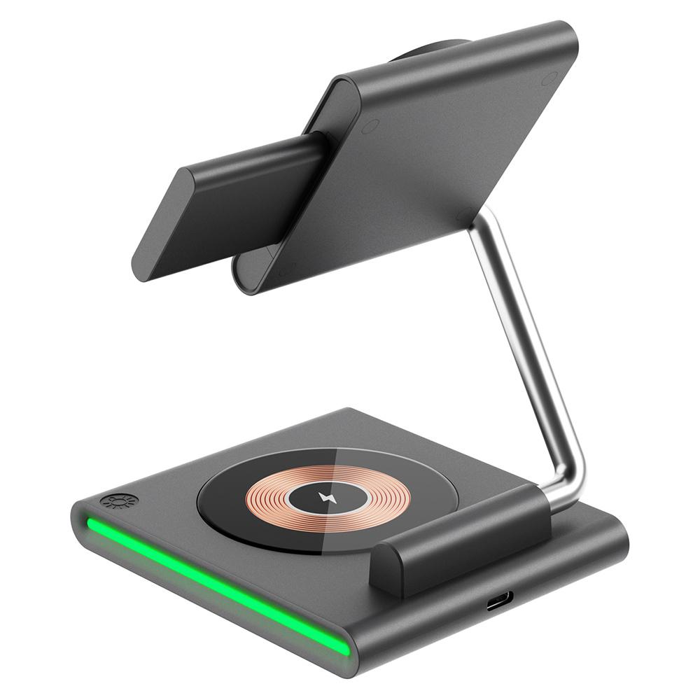

WIWU Wi-W023 For iPhone 12-15 Series iWatch AirPods 3-in-1 Desktop Charging Stand 15W Phone Magnetic Wireless Charger As Shown A