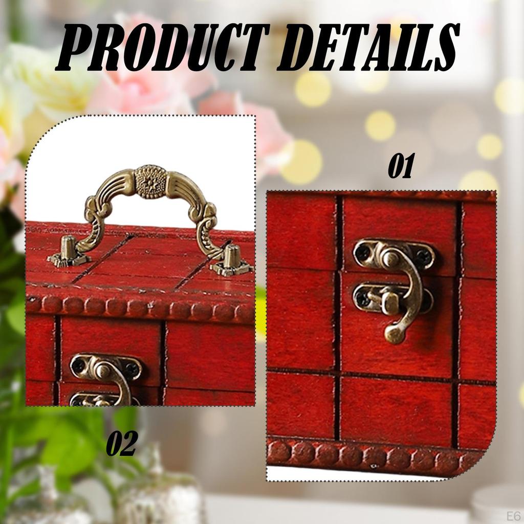 Retro Wood Trinket Box Jewelry Display Case Keepsake Chest Versatile Portable Accessory for Little