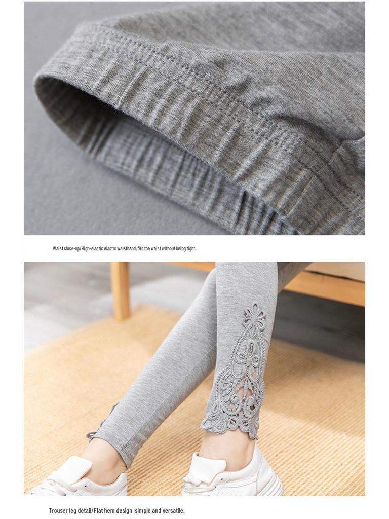 Korean Style High Waist Lace Slimming Leggings - Versatile Nine-Point Pants for Spring & Autumn
