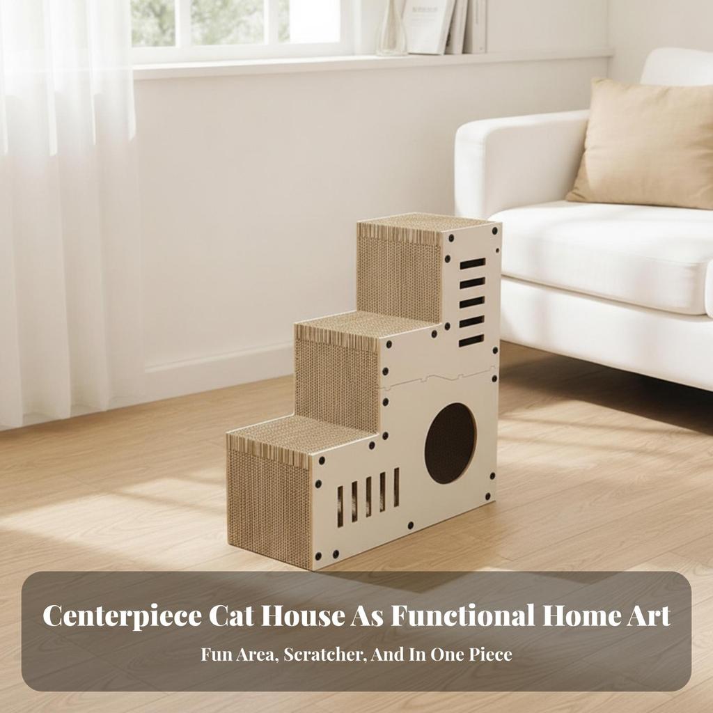 Cardboard Cat House Multi-Level Condo Replaceable for Cats