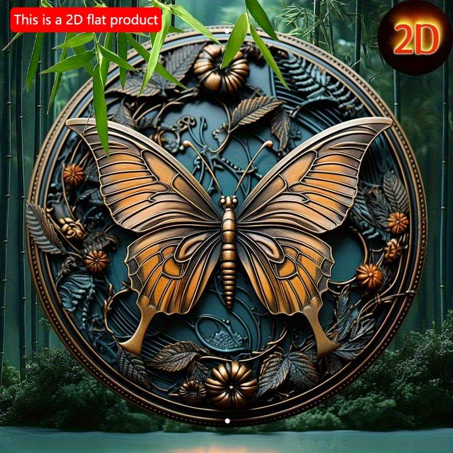 2d Flat 20*20cm, Charming Butterfly Wall Art Round Wooden Sign, Perfect for Home, Kitchen, Garden, Bedroom Decor
