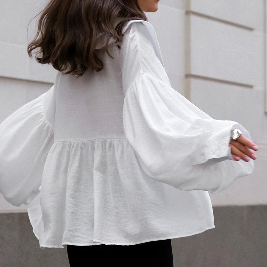 French Sweet Loose Doll Collar Shirt Women's Autumn New Design Sense Age-reducing Fashion Pleated Bubble Sleeve Top