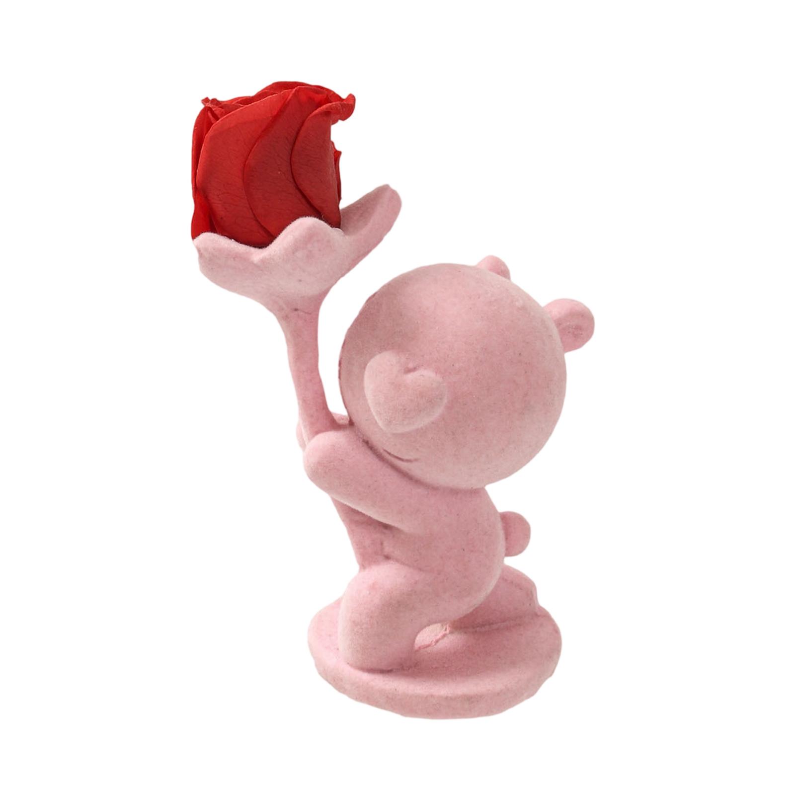 

Valentine s Day Bear Figurine | Decorative Animal Art Flocked Desktop Ornament One Size рожевий