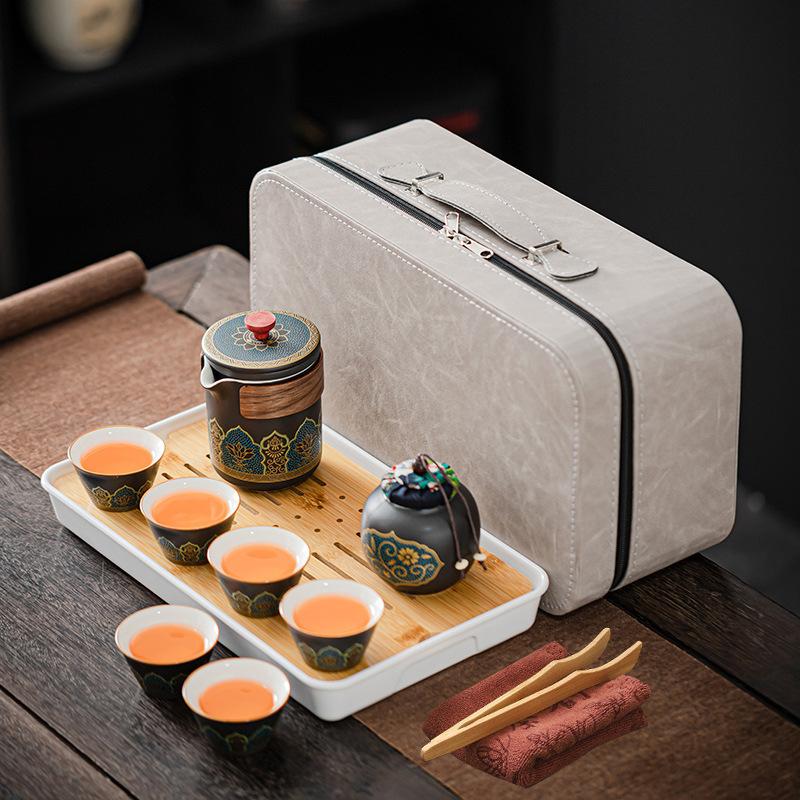 Outdoor Camping Travel Kung Fu Tea Set Teapot Ceramic Fast Teacup Tea Tray Portable National Tide Gift