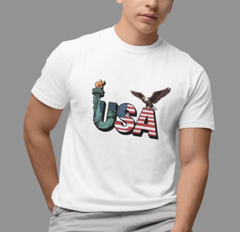 USA Flag Eagle Statue of Liberty T-Shirt Unisex Patriotic 4th of July Top Tee M