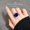 Luxury Full Diamond Royal Sapphire Set Chain Dress Dress Dinner Earrings Bridal Wedding Jewelry Ring Color Treasure Set
