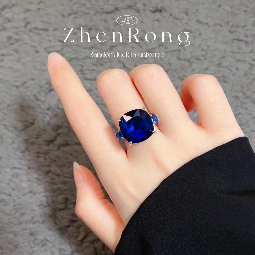 Luxury Full Diamond Royal Sapphire Set Chain Dress Dress Dinner Earrings Bridal Wedding Jewelry Ring Color Treasure Set