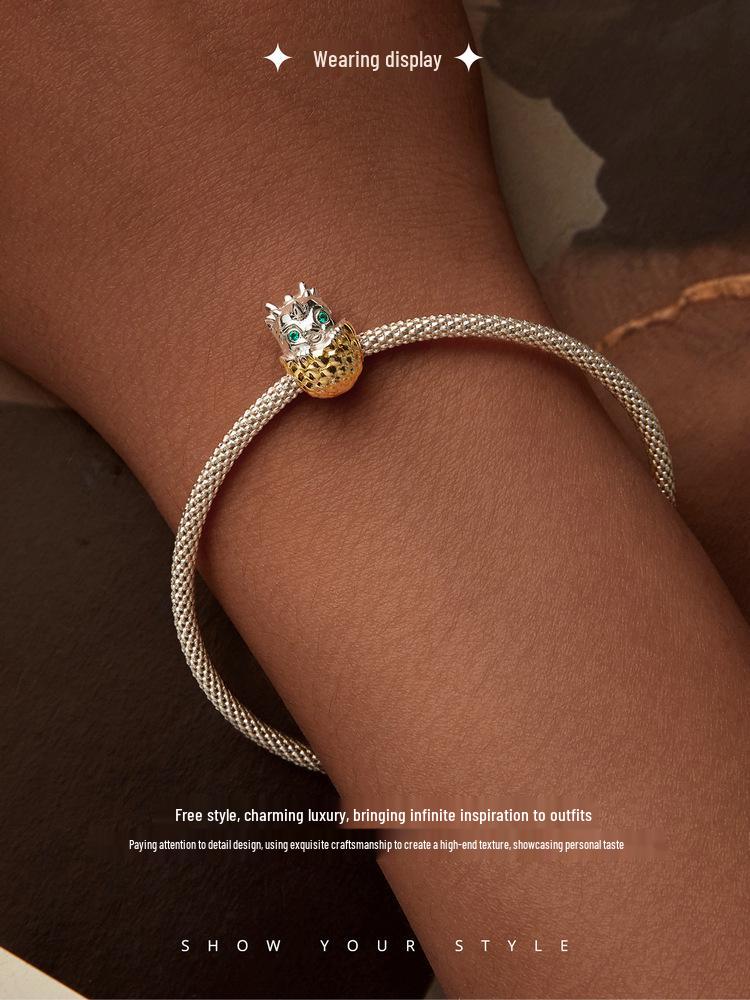 Silver Ziyun Dragon Egg DIY Beaded Bracelet, S925 Sterling Silver, New Year's National Trend Style.