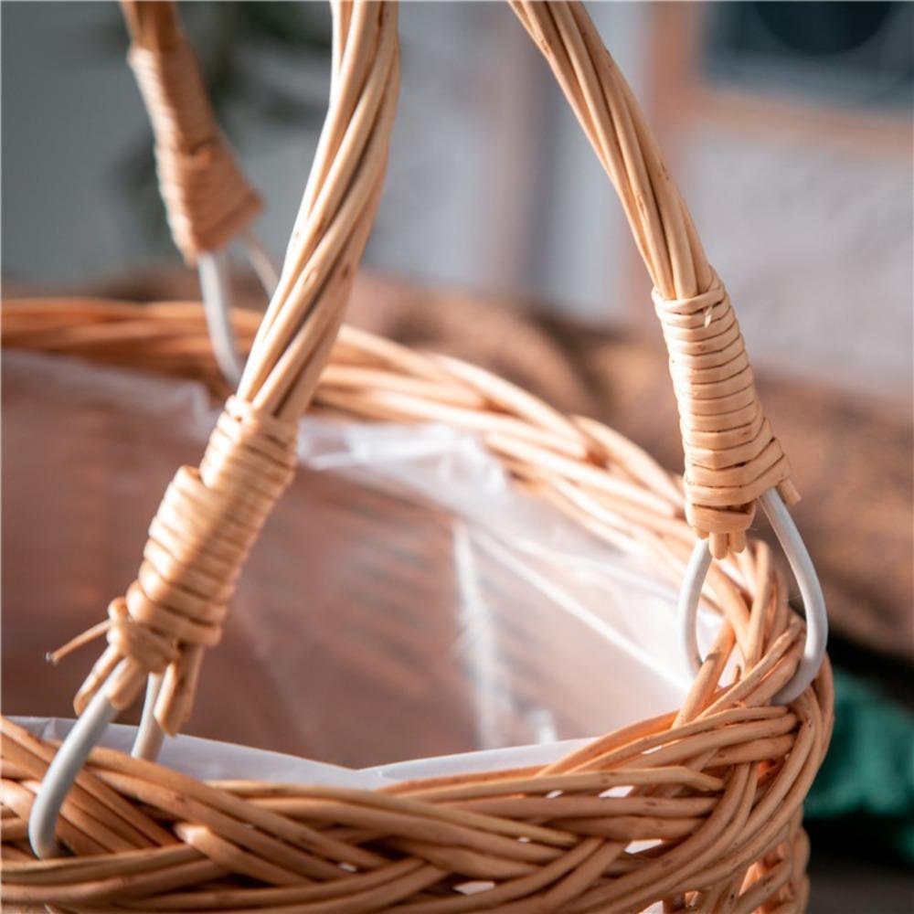 Picnic Container Bride Flower Basket Hand-Woven Sundries Organizer Picnic Weaving Basket  Wedding