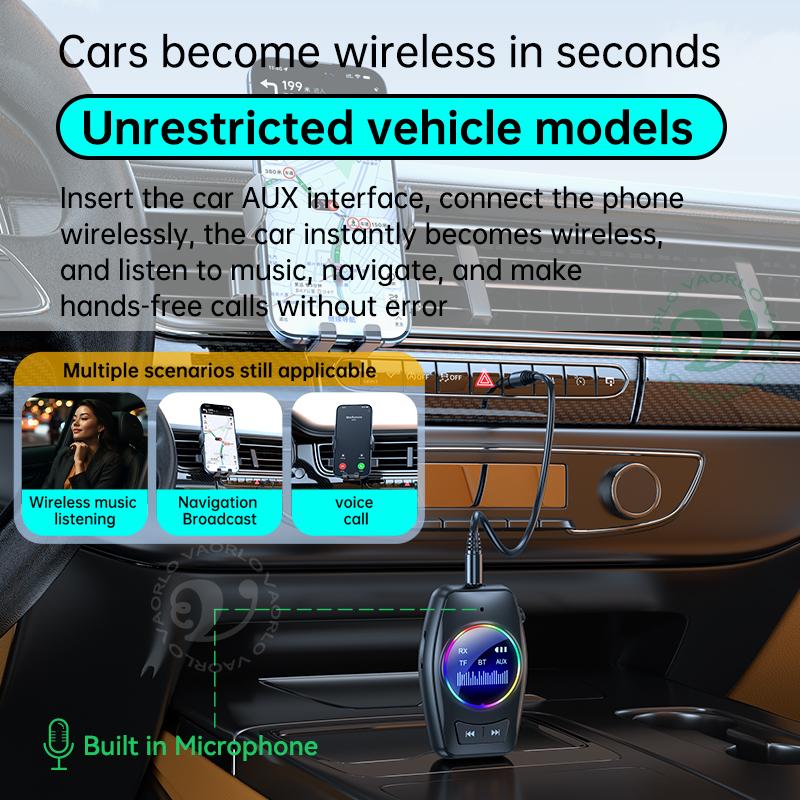 Bluetooth 5.4 Audio Transmitter Receiver RGB LED Display Hifi Stereo Music Wireless Adapter 3.5MM AUX TF With Mic For TV PC Car