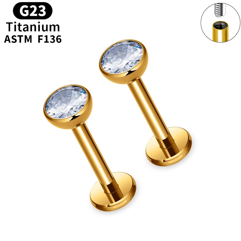 2pcs Titanium 16g Lip Labret Piercing Crystal Ball Monroe Lip Stud Helix Conch Tragus Cartilage Earrings 2/3/4mm CZ Body Jewelry
