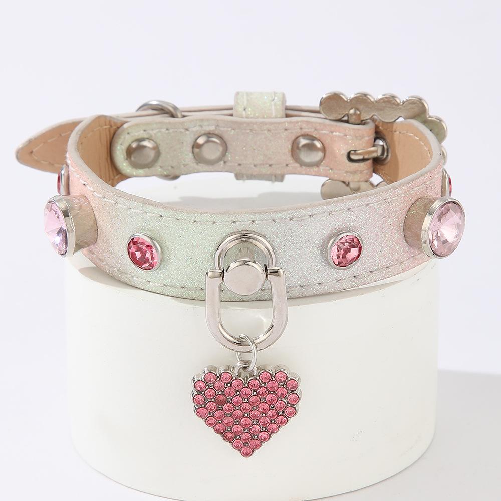 PU Dog Collar Artificial Leather Rhinestone Puppy Necklace Pendant Pet Cat Collar 1