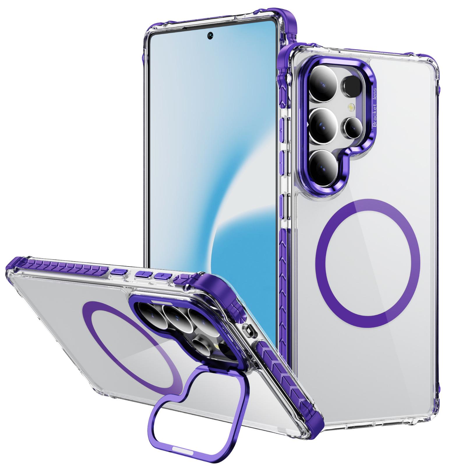 

For Samsung Phone Case, Transparent Airbag Anti Drop Case, Hard Shell, Lens Frame, Invisible Bracket, Magnetic Suction Phone Case S23