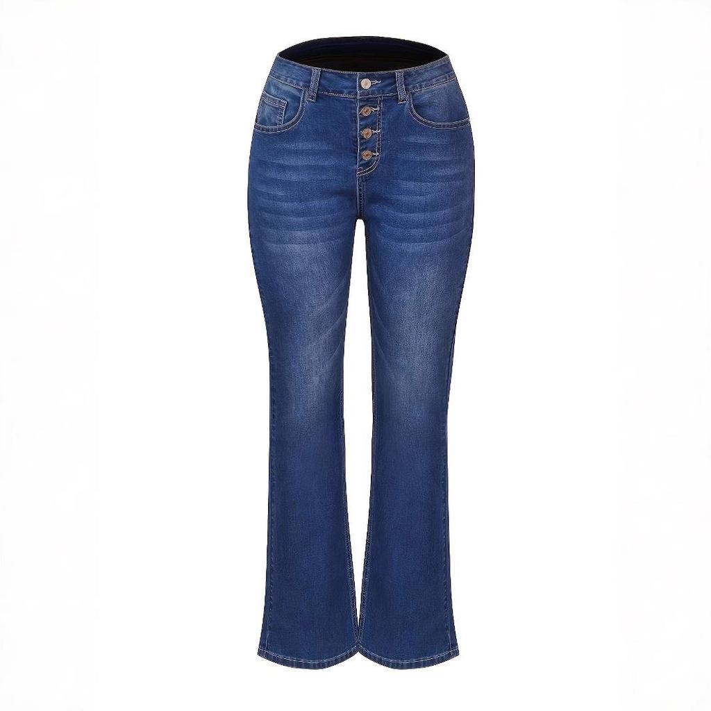 Women's Button-Up Elastic Slim Fit Flared Denim Pants