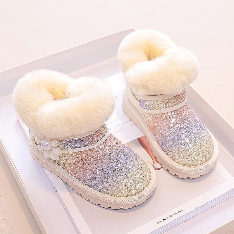 2023 Kids' Fleece-lined Snow Boots for Girls - Sequin Princess Design